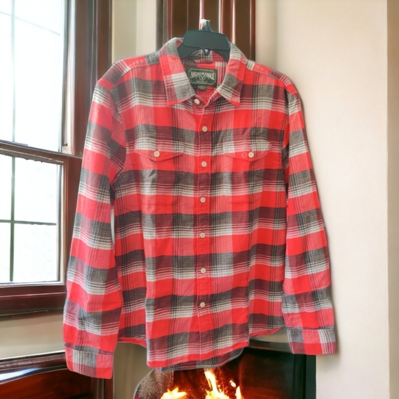 NWT - American Eagle Men Red Super Soft Flannel Shirt - SZ L - Picture 7 of 8